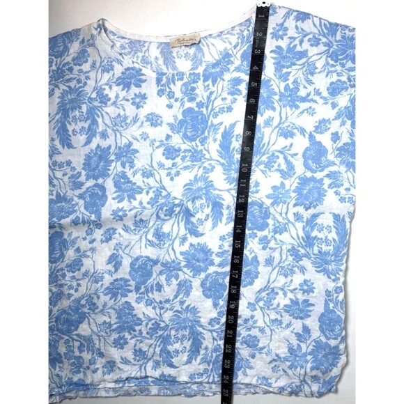 Bellambra Top Womens Small Blue White Floral Linen Made in Italy Blouse Coastal - Picture 8 of 10